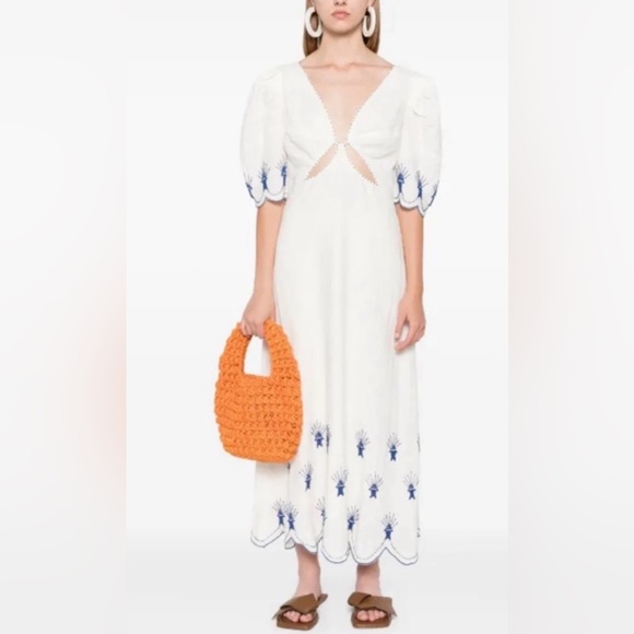 NWOT Farm Rio Sea of Fish Maxi - Beaded White Dress - Picture 3 of 5